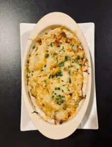 Gratin de coquillettes au jambon, gratiné à la tomme