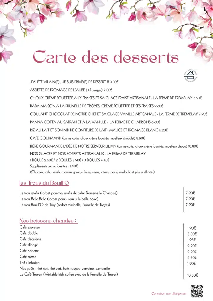 Menu printemps Bouill’O de Troy 2026 - desserts