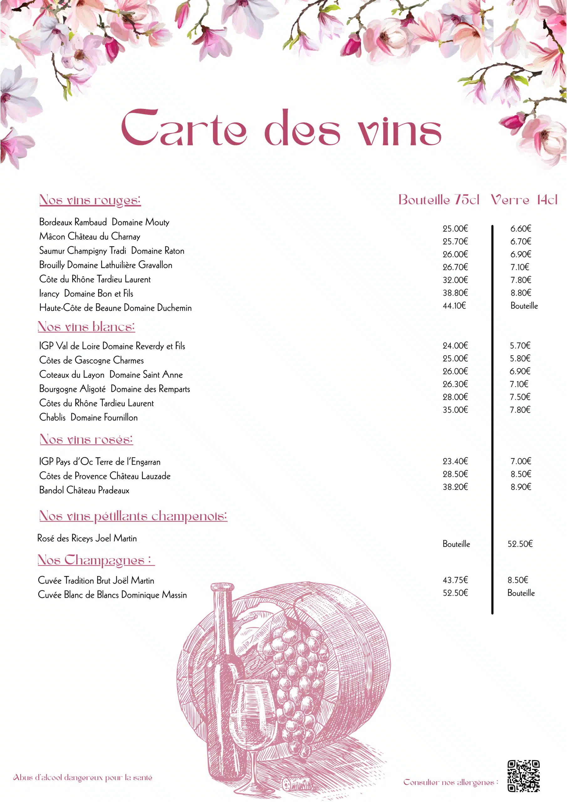 Menu printemps Bouill’O de Troy 2026 - vins